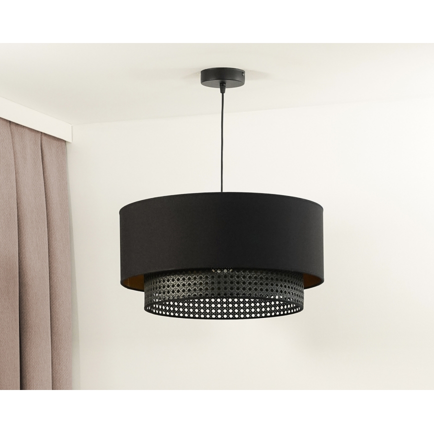 Duolla - Κρεμαστό φωτιστικό οροφής BOHO RATTAN 1xE27/15W/230V διάμετρος 45 cm μαύρο