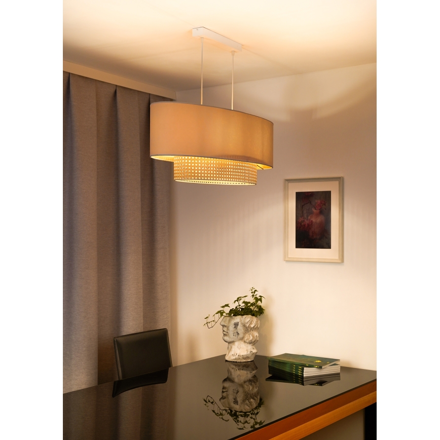Duolla - Κρεμαστό φωτιστικό οροφής DOUBLE OVAL RATTAN 2xE27/15W/230V κρεμ/rattan