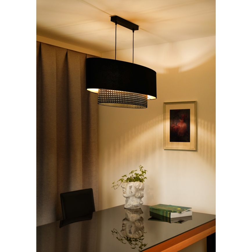 Duolla - Κρεμαστό φωτιστικό οροφής DOUBLE OVAL RATTAN 2xE27/15W/230V μαύρο/rattan