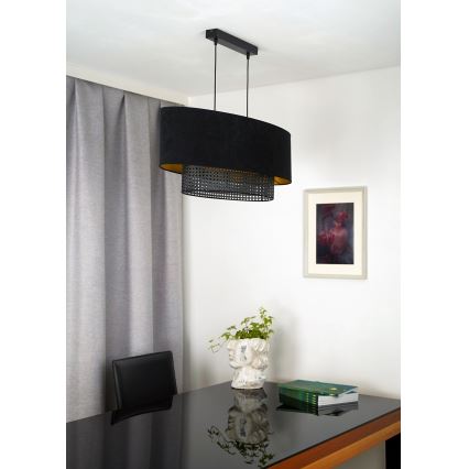 Duolla - Κρεμαστό φωτιστικό οροφής DOUBLE OVAL RATTAN 2xE27/15W/230V μαύρο/rattan