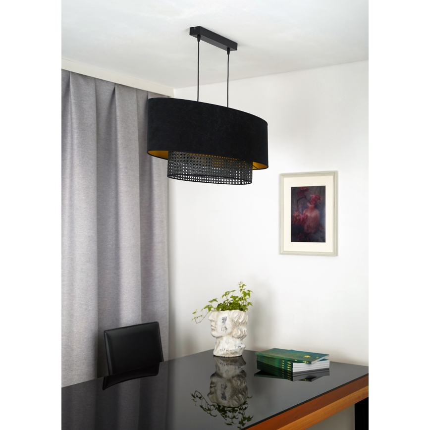 Duolla - Κρεμαστό φωτιστικό οροφής DOUBLE OVAL RATTAN 2xE27/15W/230V μαύρο/rattan
