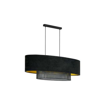 Duolla - Κρεμαστό φωτιστικό οροφής DOUBLE OVAL RATTAN 2xE27/15W/230V μαύρο/rattan