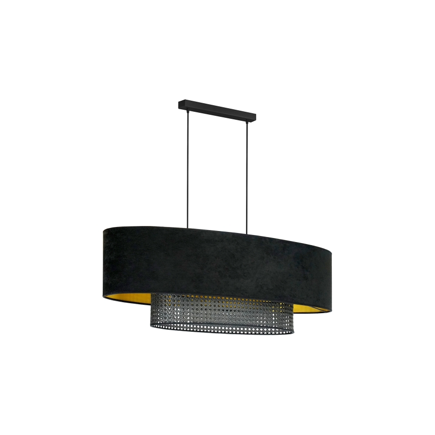 Duolla - Κρεμαστό φωτιστικό οροφής DOUBLE OVAL RATTAN 2xE27/15W/230V μαύρο/rattan