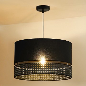 Duolla - Κρεμαστό φωτιστικό οροφής DOUBLE RATTAN 1xE27/15W/230V διάμετρος 40 cm μαύρο