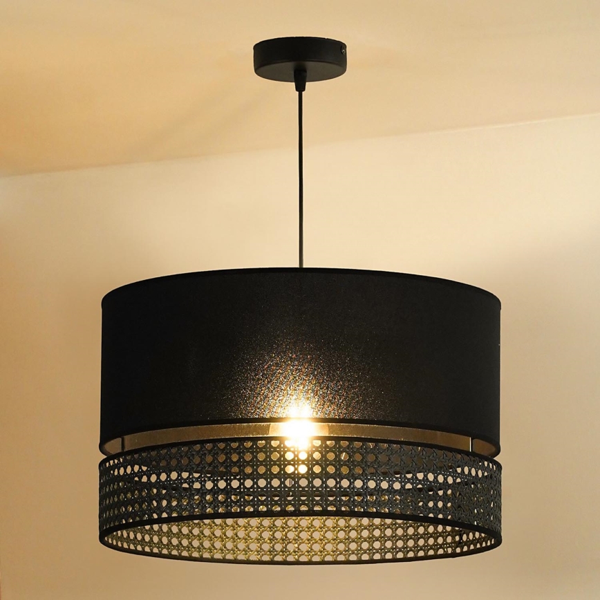 Duolla - Κρεμαστό φωτιστικό οροφής DOUBLE RATTAN 1xE27/15W/230V διάμετρος 40 cm μαύρο