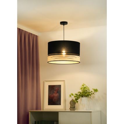 Duolla - Κρεμαστό φωτιστικό οροφής DOUBLE RATTAN 1xE27/15W/230V διάμετρος 40 cm μαύρο/μπεζ