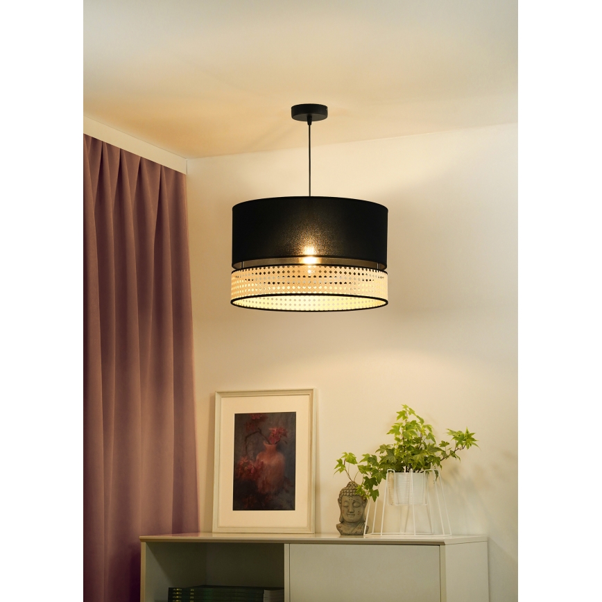 Duolla - Κρεμαστό φωτιστικό οροφής DOUBLE RATTAN 1xE27/15W/230V διάμετρος 40 cm μαύρο/μπεζ
