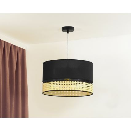 Duolla - Κρεμαστό φωτιστικό οροφής DOUBLE RATTAN 1xE27/15W/230V διάμετρος 40 cm μαύρο/μπεζ