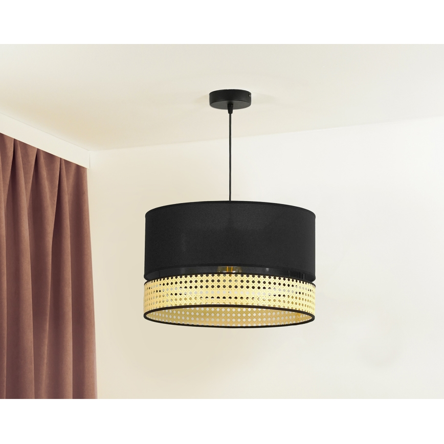 Duolla - Κρεμαστό φωτιστικό οροφής DOUBLE RATTAN 1xE27/15W/230V διάμετρος 40 cm μαύρο/μπεζ