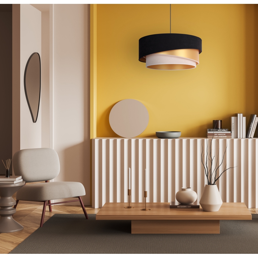 Duolla - Κρεμαστό φωτιστικό οροφής KOBO 1xE27/15W/230V διάμετρος 45 cm μαύρο/χρυσό/κρεμ