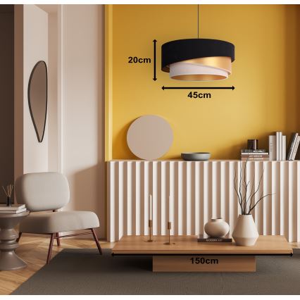 Duolla - Κρεμαστό φωτιστικό οροφής KOBO 1xE27/15W/230V διάμετρος 45 cm μαύρο/χρυσό/κρεμ