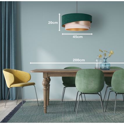 Duolla - Κρεμαστό φωτιστικό οροφής KOBO 1xE27/15W/230V διάμετρος 45 cm πράσινο/ροζ χρυσαφί/κρεμ