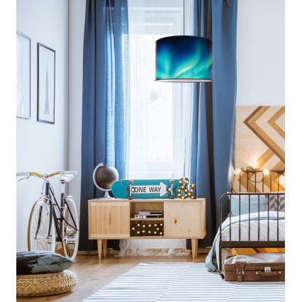 Duolla - Κρεμαστό φωτιστικό οροφής PRINT L 1xE27/40W/230V διάμετρος 45 cm μαύρο/τιρκουάζ