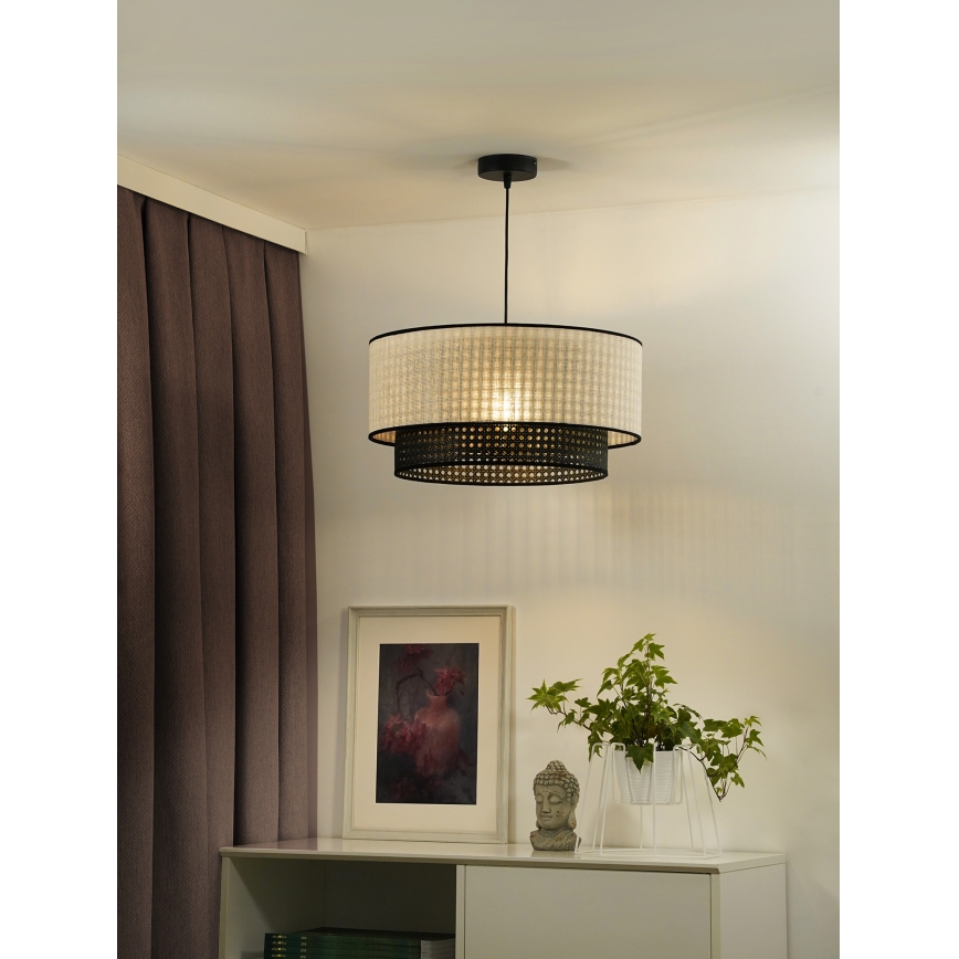 Duolla - Κρεμαστό φωτιστικό οροφής RATTAN YUTE 1xE27/15W/230V διάμετρος 45 cm κρεμ/μαύρο