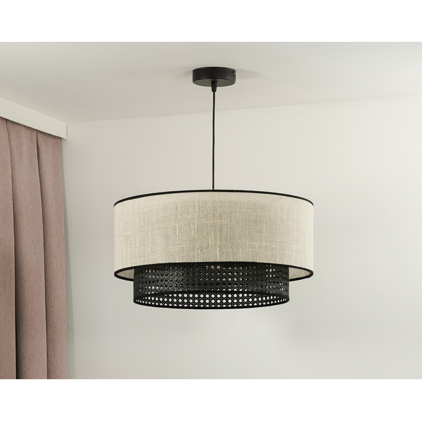 Duolla - Κρεμαστό φωτιστικό οροφής RATTAN YUTE 1xE27/15W/230V διάμετρος 45 cm κρεμ/μαύρο