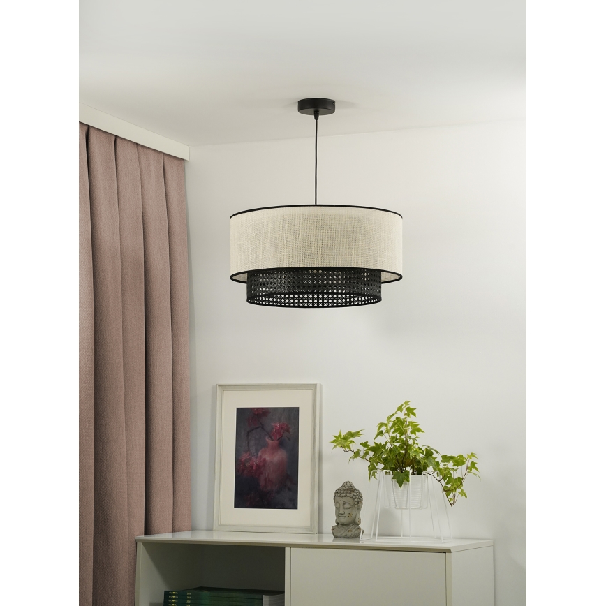 Duolla - Κρεμαστό φωτιστικό οροφής RATTAN YUTE 1xE27/15W/230V διάμετρος 45 cm κρεμ/μαύρο