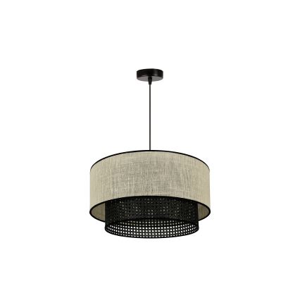 Duolla - Κρεμαστό φωτιστικό οροφής RATTAN YUTE 1xE27/15W/230V διάμετρος 45 cm κρεμ/μαύρο