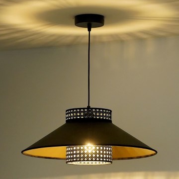 Duolla - Κρεμαστό φωτιστικό οροφής RIO RATTAN 1xE27/15W/230V διάμετρος 45 cm μαύρο/χρυσό