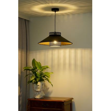 Duolla - Κρεμαστό φωτιστικό οροφής RIO RATTAN 1xE27/15W/230V διάμετρος 45 cm μαύρο/χρυσό