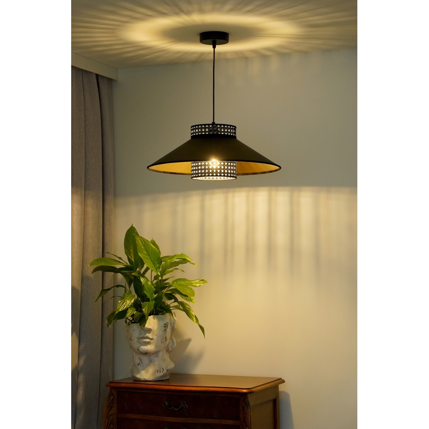 Duolla - Κρεμαστό φωτιστικό οροφής RIO RATTAN 1xE27/15W/230V διάμετρος 45 cm μαύρο/χρυσό