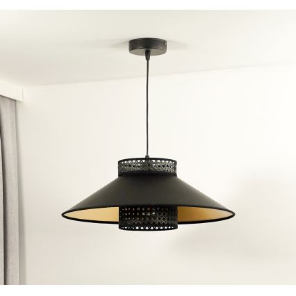 Duolla - Κρεμαστό φωτιστικό οροφής RIO RATTAN 1xE27/15W/230V διάμετρος 45 cm μαύρο/χρυσό