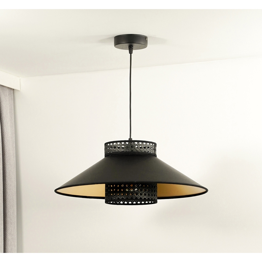 Duolla - Κρεμαστό φωτιστικό οροφής RIO RATTAN 1xE27/15W/230V διάμετρος 45 cm μαύρο/χρυσό