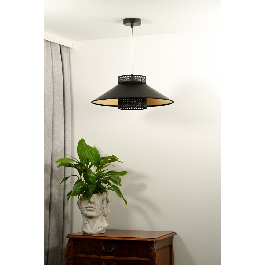 Duolla - Κρεμαστό φωτιστικό οροφής RIO RATTAN 1xE27/15W/230V διάμετρος 45 cm μαύρο/χρυσό