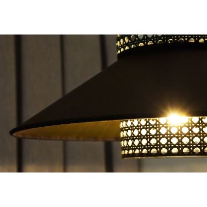 Duolla - Κρεμαστό φωτιστικό οροφής RIO RATTAN 1xE27/15W/230V διάμετρος 45 cm μαύρο/χρυσό