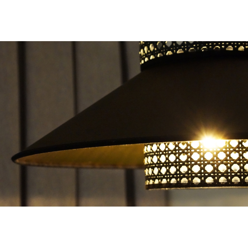 Duolla - Κρεμαστό φωτιστικό οροφής RIO RATTAN 1xE27/15W/230V διάμετρος 45 cm μαύρο/χρυσό