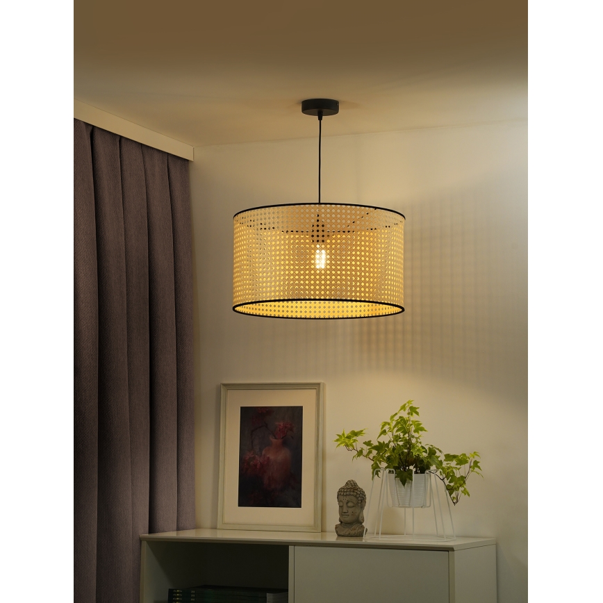 Duolla - Κρεμαστό φωτιστικό οροφής ROLLER 1xE27/15W/230V διάμετρος 45 cm rattan/μαύρο