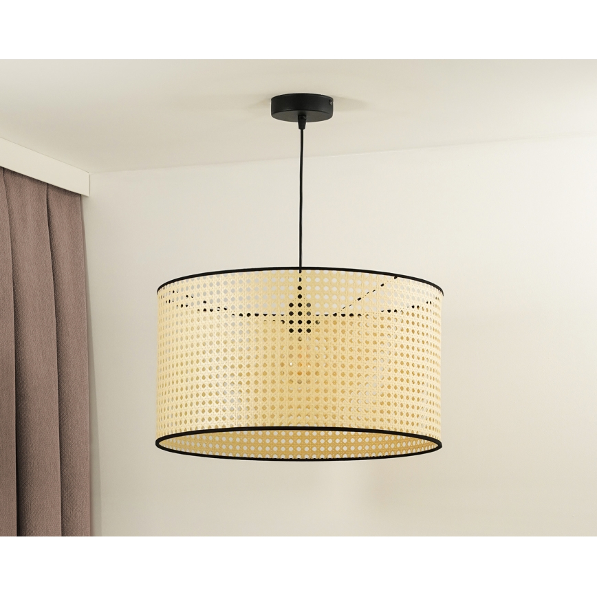 Duolla - Κρεμαστό φωτιστικό οροφής ROLLER 1xE27/15W/230V διάμετρος 45 cm rattan/μαύρο