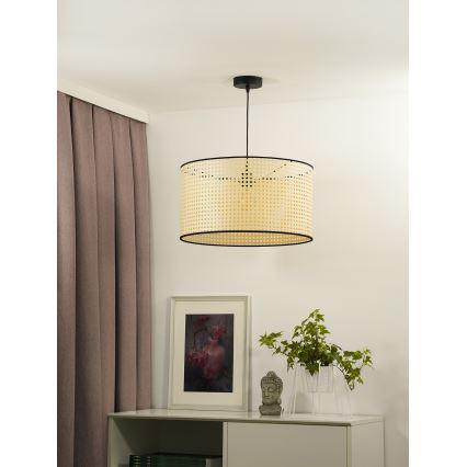 Duolla - Κρεμαστό φωτιστικό οροφής ROLLER 1xE27/15W/230V διάμετρος 45 cm rattan/μαύρο
