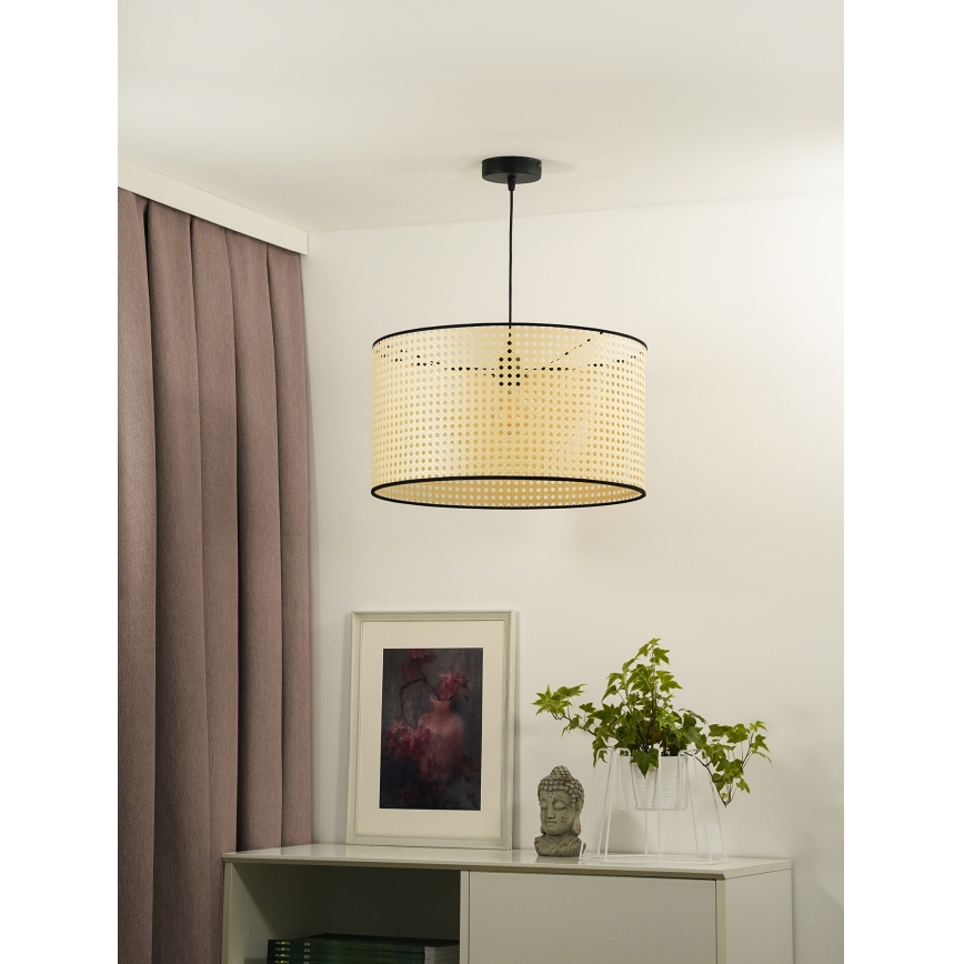Duolla - Κρεμαστό φωτιστικό οροφής ROLLER 1xE27/15W/230V διάμετρος 45 cm rattan/μαύρο