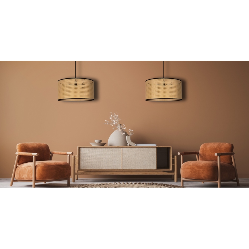 Duolla - Κρεμαστό φωτιστικό οροφής ROLLER 1xE27/15W/230V διάμετρος 45 cm rattan/μαύρο