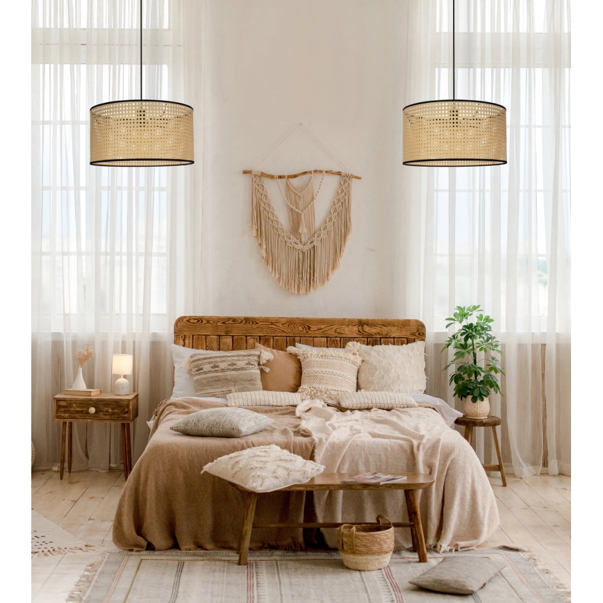 Duolla - Κρεμαστό φωτιστικό οροφής ROLLER 1xE27/15W/230V διάμετρος 45 cm rattan/μαύρο