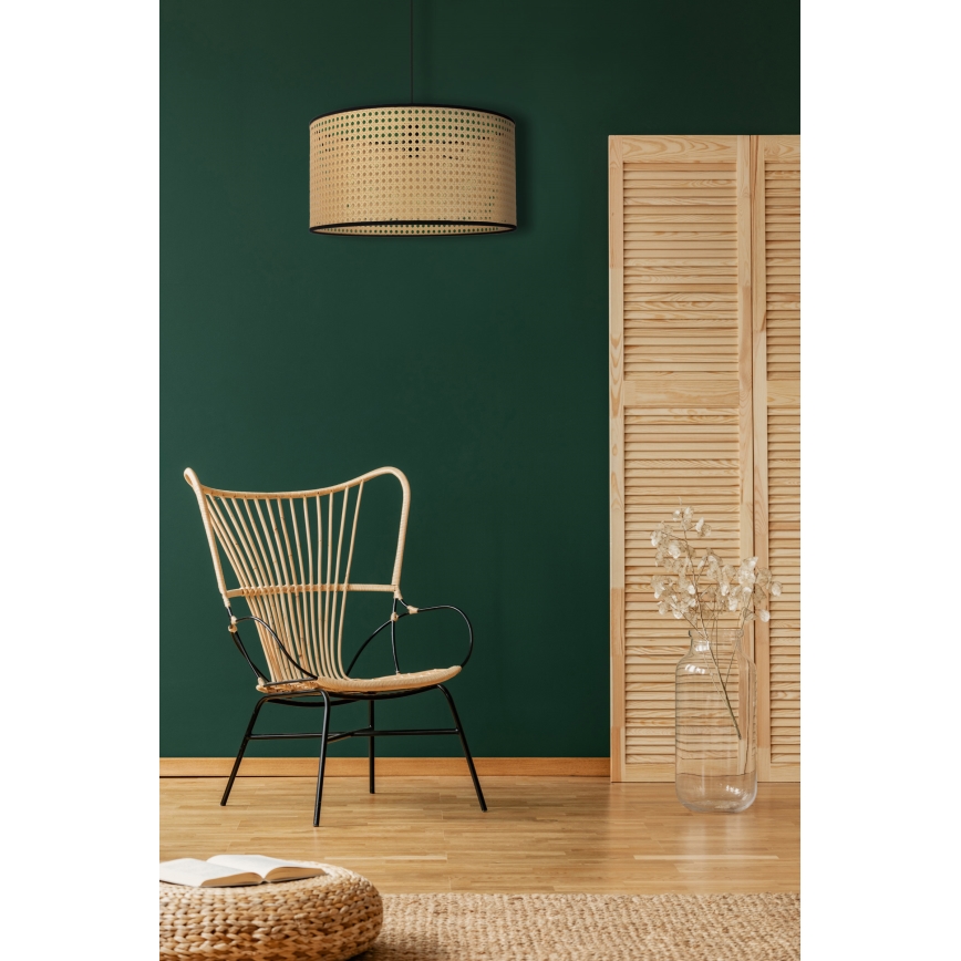 Duolla - Κρεμαστό φωτιστικό οροφής ROLLER 1xE27/15W/230V διάμετρος 45 cm rattan/μαύρο