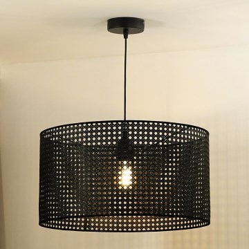 Duolla - Κρεμαστό φωτιστικό οροφής ROLLER RATTAN 1xE27/15W/230V διάμετρος 45 cm μαύρο