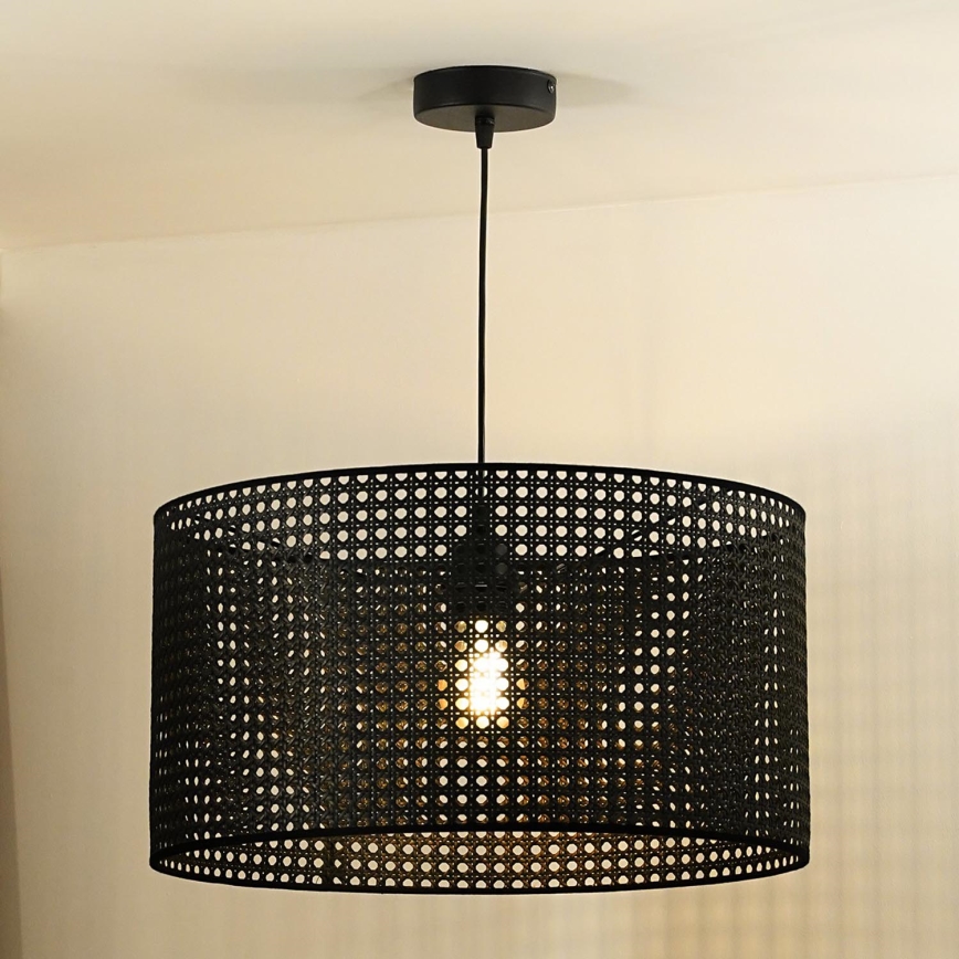 Duolla - Κρεμαστό φωτιστικό οροφής ROLLER RATTAN 1xE27/15W/230V διάμετρος 45 cm μαύρο