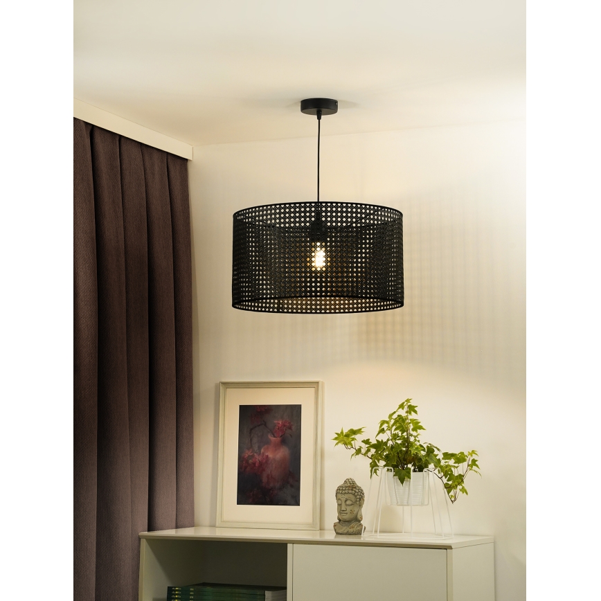 Duolla - Κρεμαστό φωτιστικό οροφής ROLLER RATTAN 1xE27/15W/230V διάμετρος 45 cm μαύρο