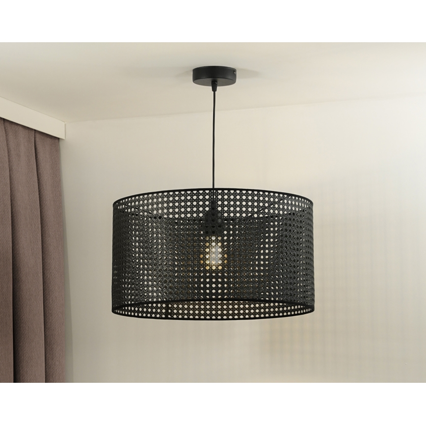 Duolla - Κρεμαστό φωτιστικό οροφής ROLLER RATTAN 1xE27/15W/230V διάμετρος 45 cm μαύρο
