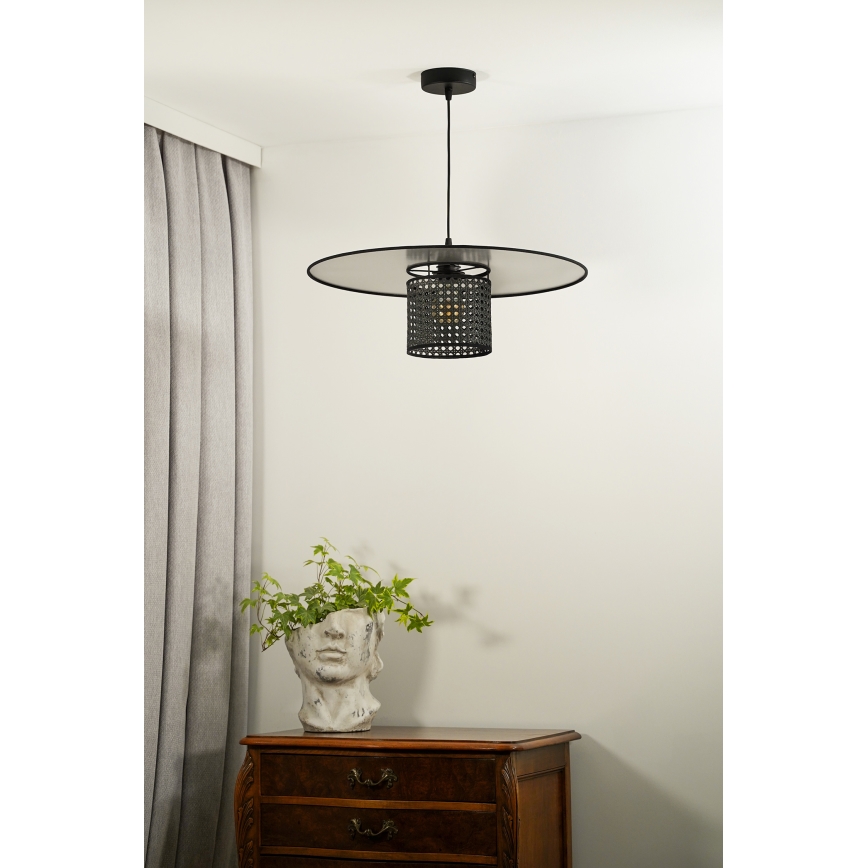 Duolla - Κρεμαστό φωτιστικό οροφής TOKYO RATTAN 1xE27/15W/230V διάμετρος 50 cm μαύρο/ασημί