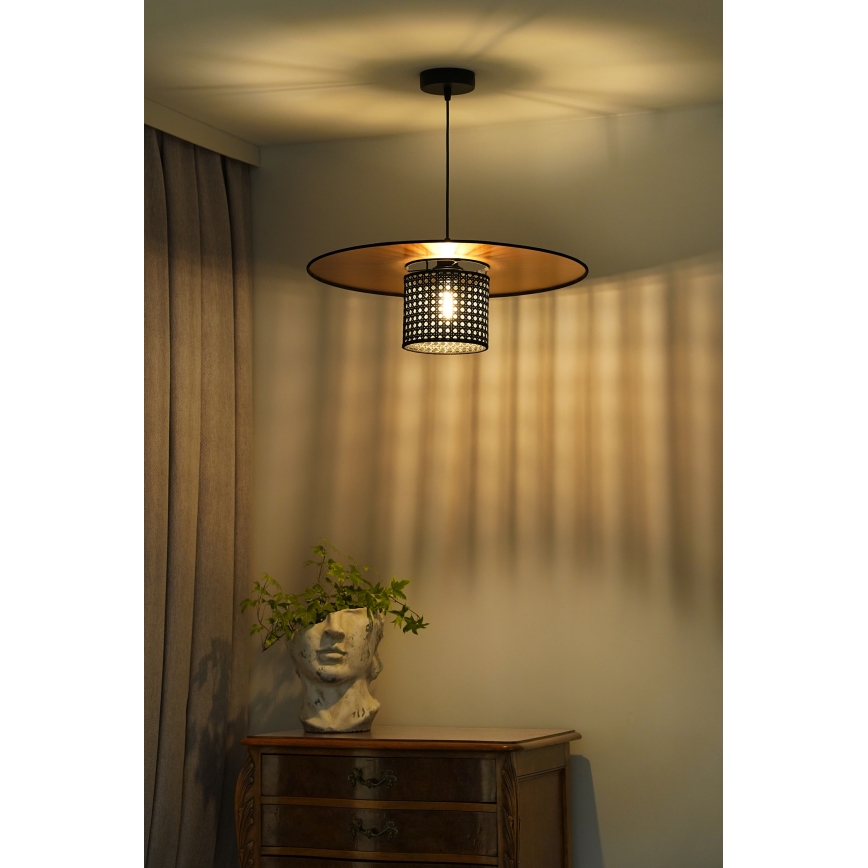 Duolla - Κρεμαστό φωτιστικό οροφής TOKYO RATTAN 1xE27/15W/230V διάμετρος 50 cm χρυσό/μαύρο