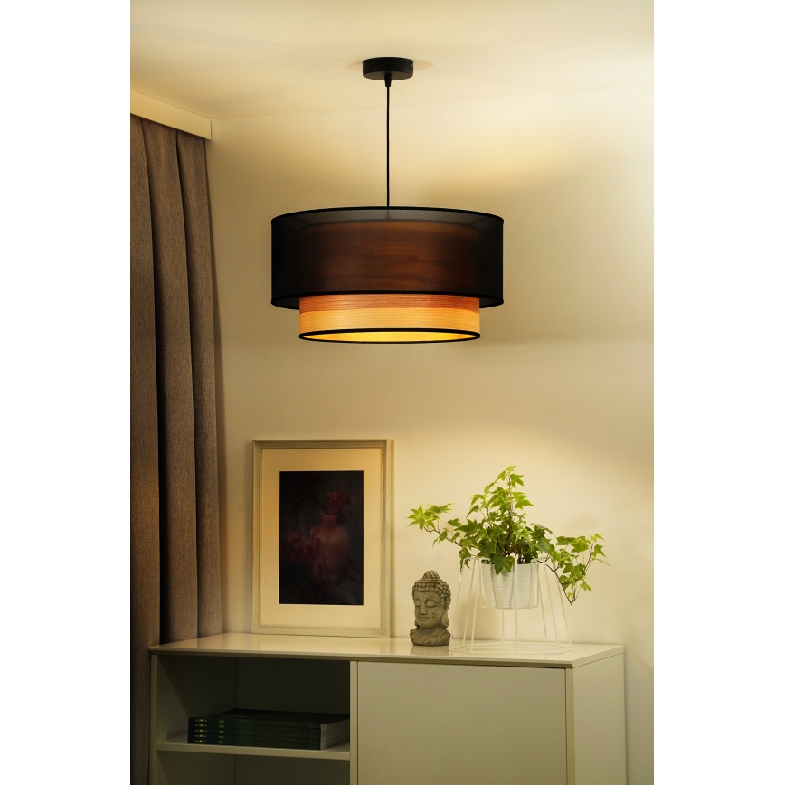 Duolla - Κρεμαστό φωτιστικό οροφής WOOD BOHO 1xE27/15W/230V διάμετρος 45 cm μαύρο/μπεζ