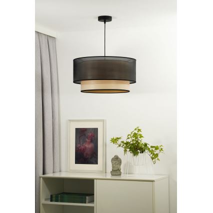 Duolla - Κρεμαστό φωτιστικό οροφής WOOD BOHO 1xE27/15W/230V διάμετρος 45 cm μαύρο/μπεζ