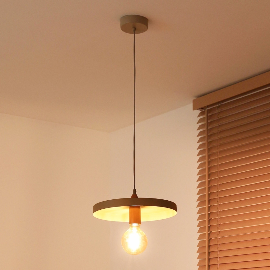 Duolla - Κρεμαστό φωτιστικό σε καλώδιο IRONLINE 1xE27/15W/230V Ø 30 cm μπεζ/χάλκινο