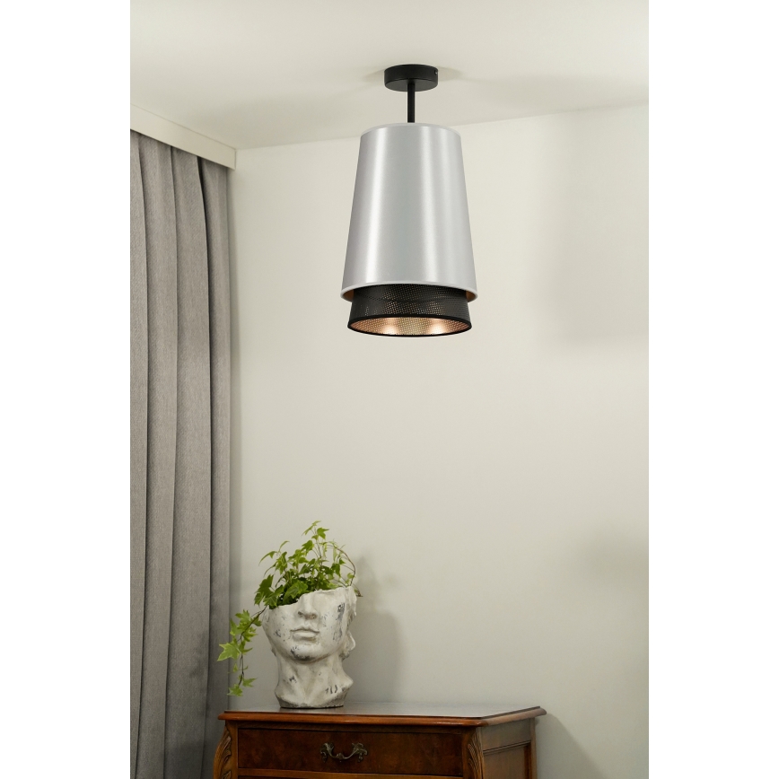 Duolla - Πλαφονιέρα οροφής BELL SHINY 1xE27/15W/230V διάμετρος 25 cm ασημί/μαύρο