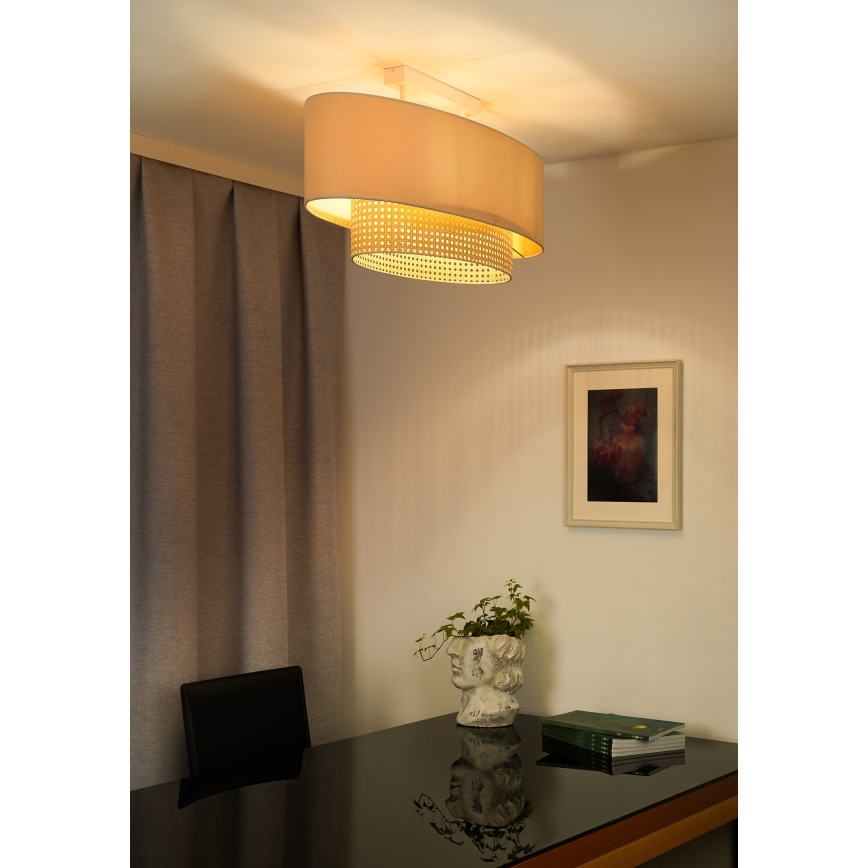 Duolla - Πλαφονιέρα οροφής DOUBLE OVAL RATTAN 2xE27/15W/230V κρεμ/καλάμι rattan