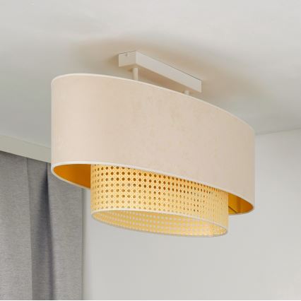 Duolla - Πλαφονιέρα οροφής DOUBLE OVAL RATTAN 2xE27/15W/230V κρεμ/καλάμι rattan