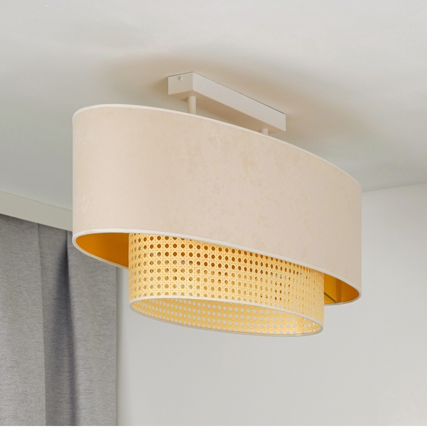 Duolla - Πλαφονιέρα οροφής DOUBLE OVAL RATTAN 2xE27/15W/230V κρεμ/καλάμι rattan