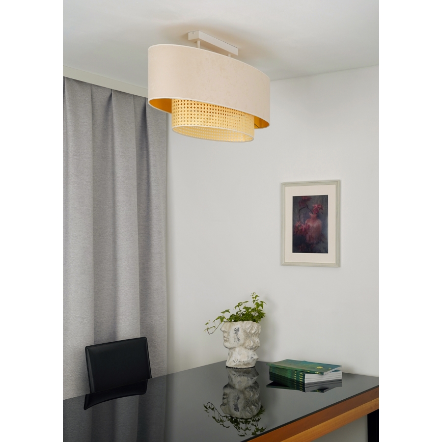 Duolla - Πλαφονιέρα οροφής DOUBLE OVAL RATTAN 2xE27/15W/230V κρεμ/καλάμι rattan